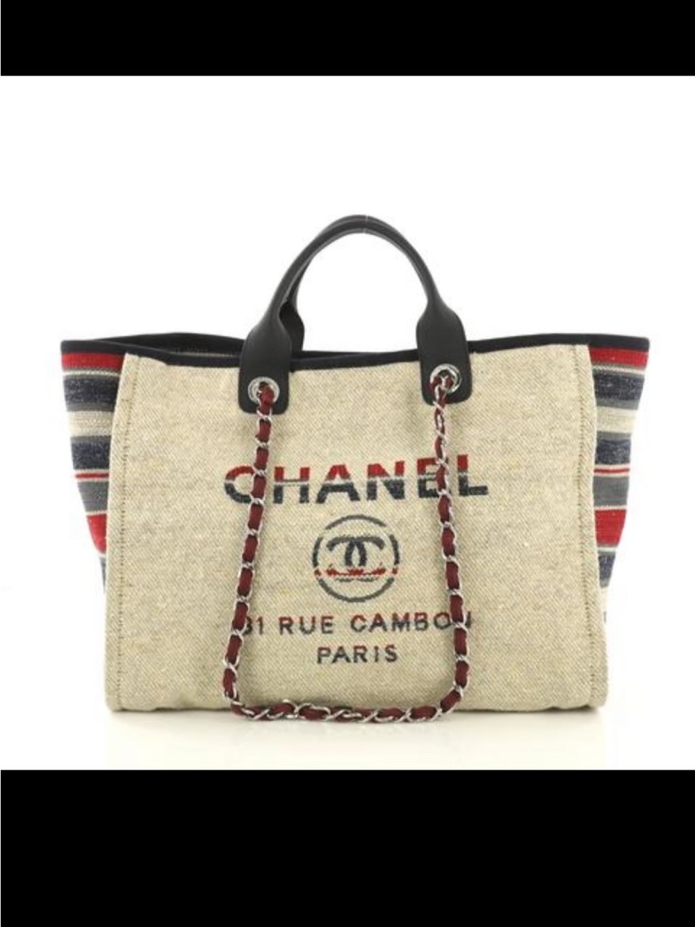 Chanel Deauville Beige & Red Canvas Deauville Tote Bag - L